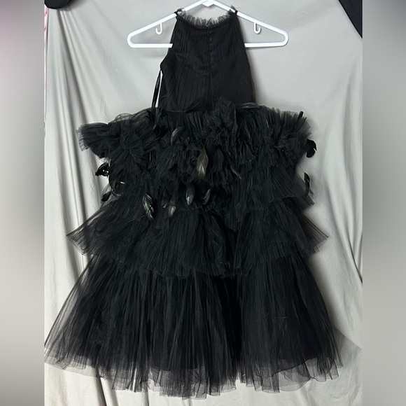 Mac Duggal 20588 Girls High Neck Tulle Dress with Feathers - Picture 7 of 9